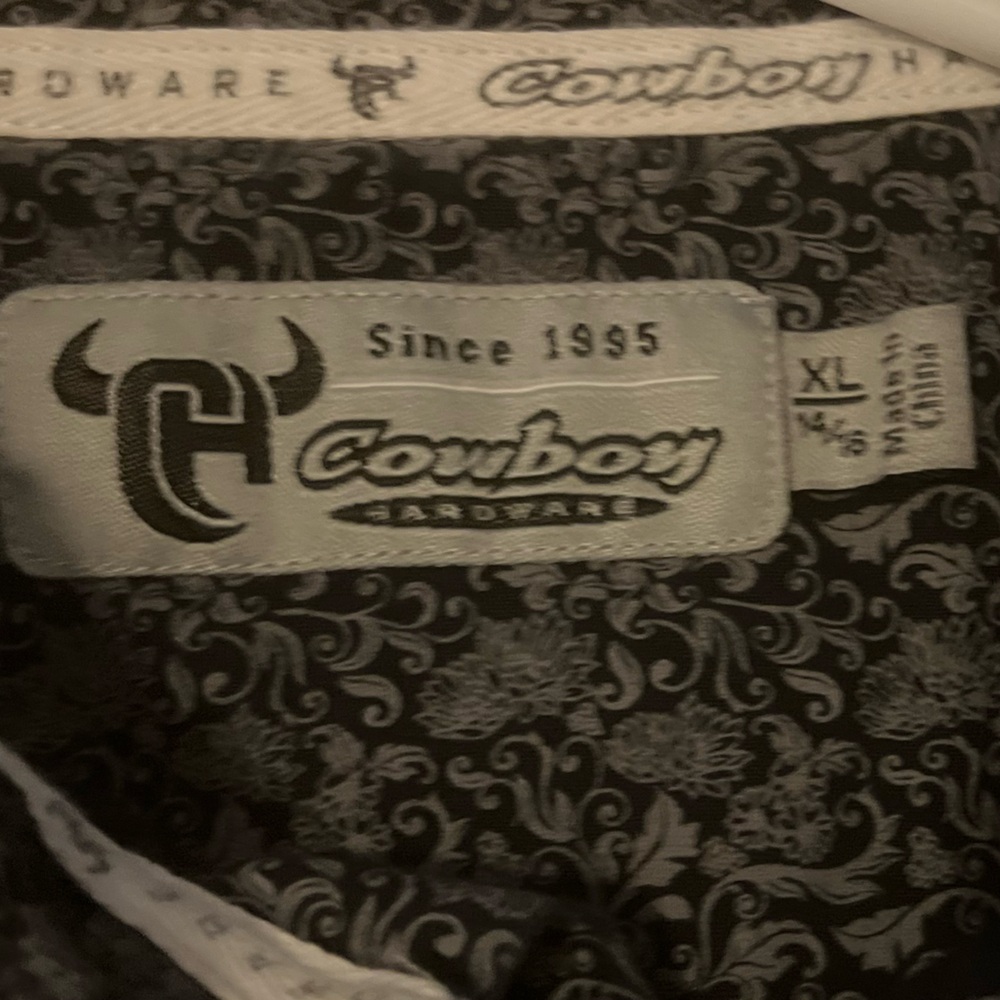 Cowboy Hardware Black Gray Paisley Western Snap Shirt Team Roper Sz Boys L 14/16 - Picture 7 of 10
